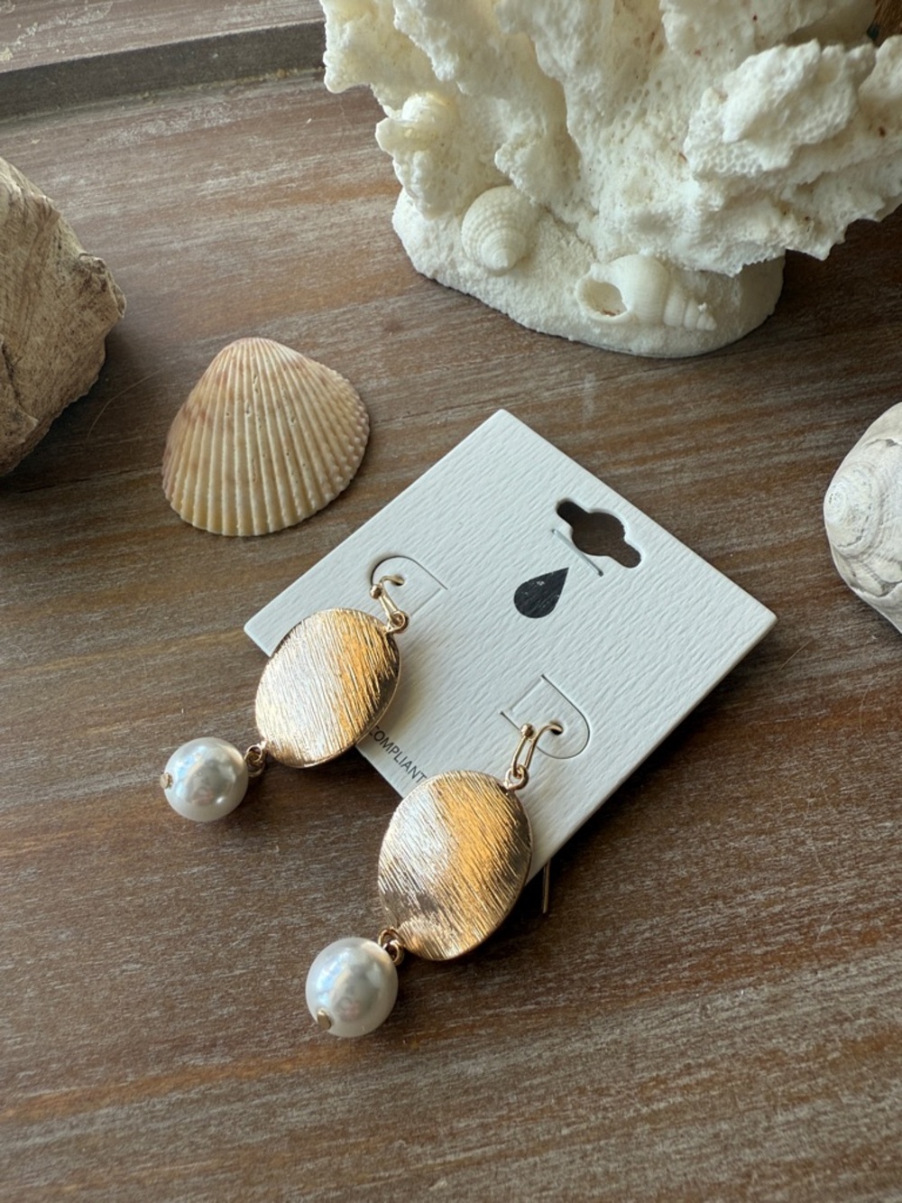 Gold Disc and Pearl Drop Earrings - Women Jewelry - Picture 5 of 12